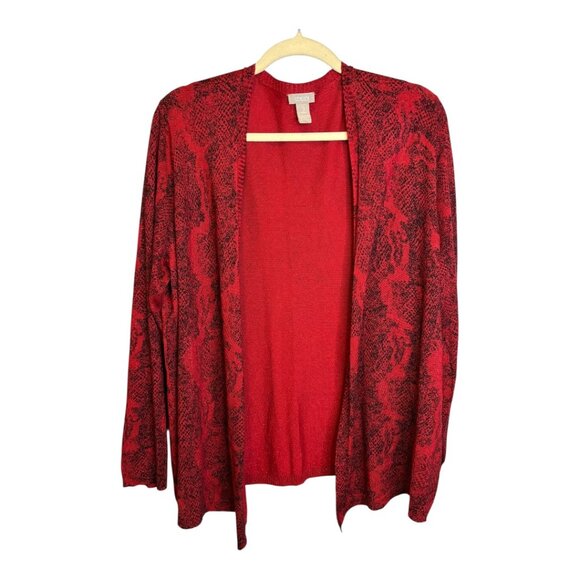 Chico's Sweater Women's Size XL Cardigan Open Front Sparkles Red Black Chicos 3 - Picture 1 of 3